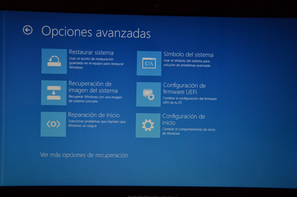 Ejemplo de Opciones Avanzadas the WindowsTM 10